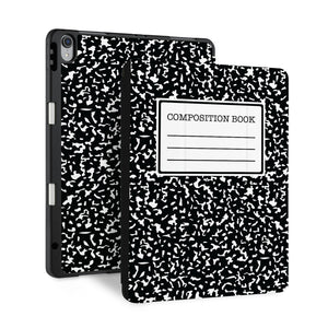 front and back view of personalized iPad case with pencil holder and Composite Book design