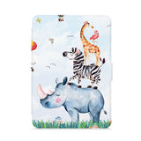 front view of personalized kindle paperwhite case with Rainforest Animals design